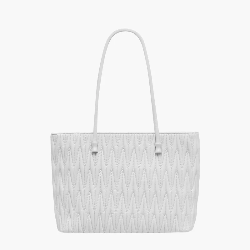 Adore Quilted White Tote Bag for Women